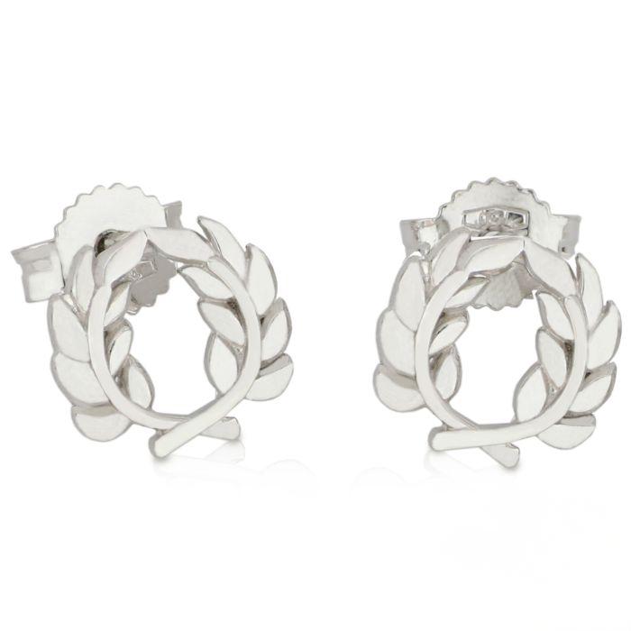 Orecchini corona di alloro di donna in oro bianco