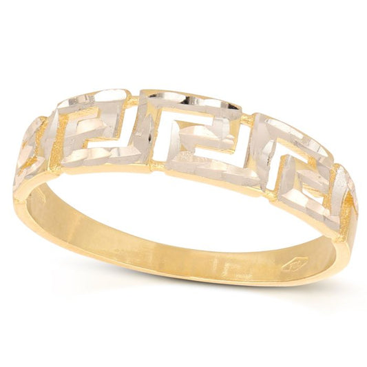 anello a lastra traforato in oro giallo e bianco