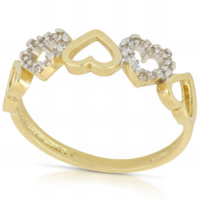 anello con cuori e zirconi in oro giallo e bianco da 2,40 gr