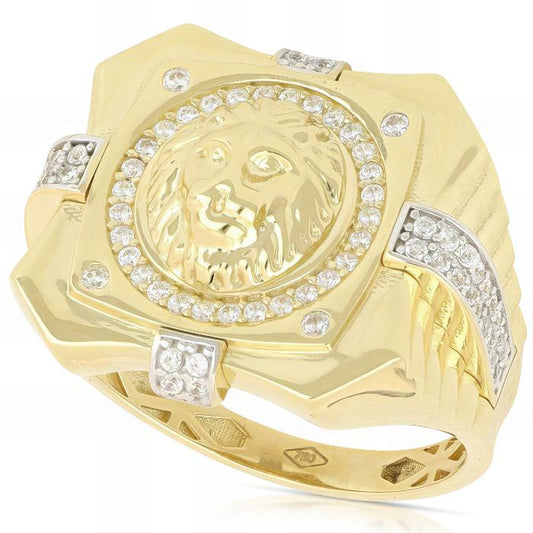 Anello Leone in Oro Giallo con Pietre Bianche