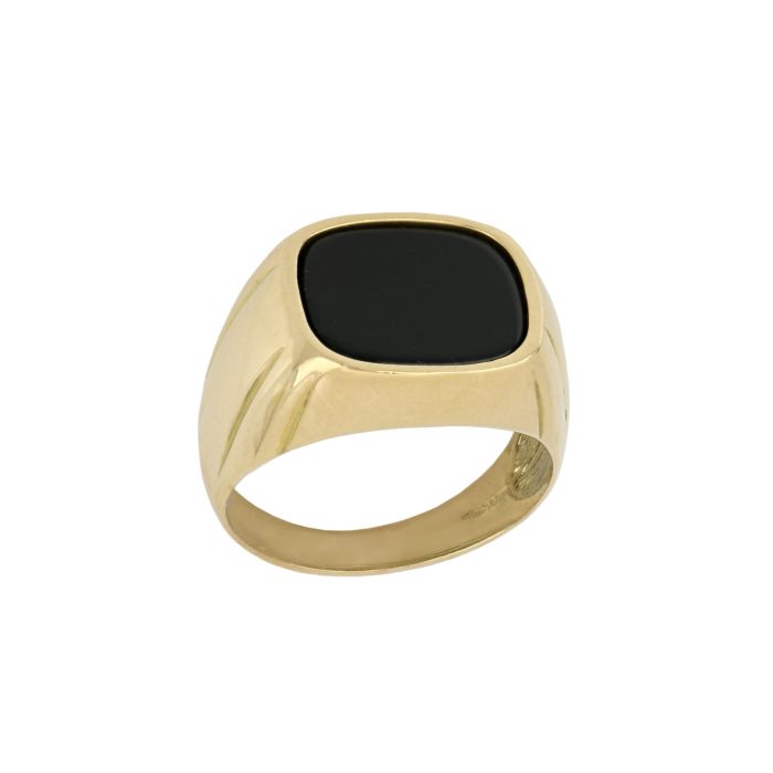 Herrenring aus Gelbgold mit schwarzem Stein 803321715352