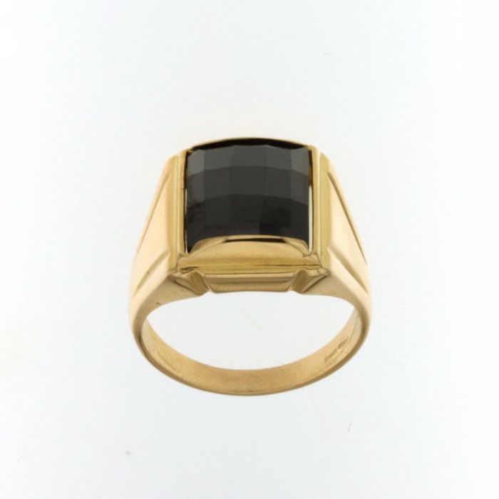 Anello da uomo in oro giallo con pietra nera 18 kt
