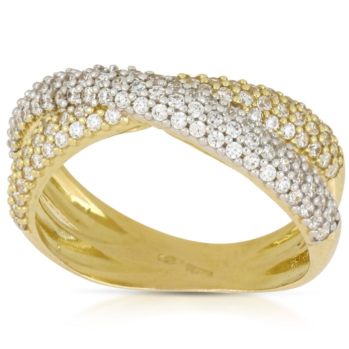 anello pavè con zirconi da 5,50 gr in oro giallo e bianco