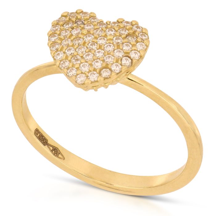 anello pave cuore in oro giallo da 2,50 gr.
