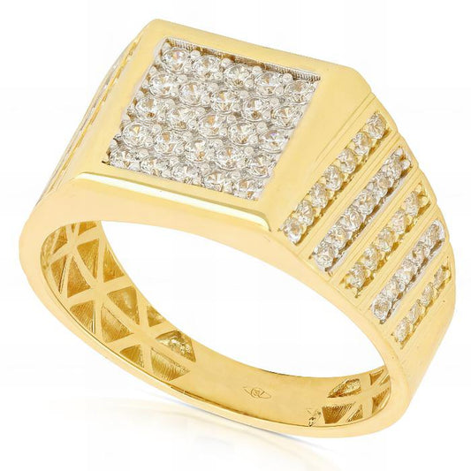 Anello Scudo Quadrato in Oro Giallo Con Pietre