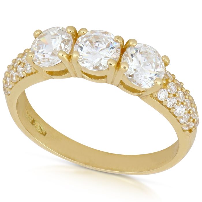 anello trilogy con zirconi in oro giallo