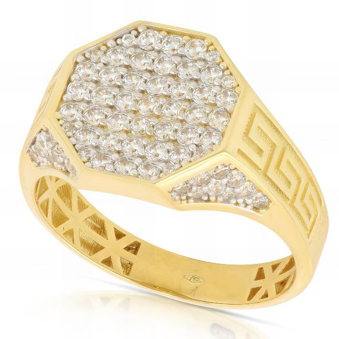 Anello Scudo Ottagonale in Oro Giallo Con Pietre