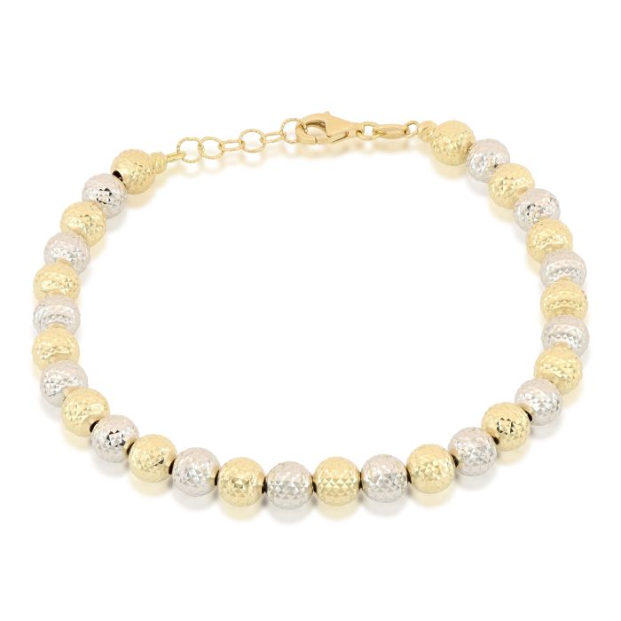 bracciale a palline diamantate in oro giallo e bianco