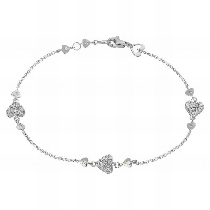 Bracciale Cuori a Pavè e Zirconi in Oro Bianco