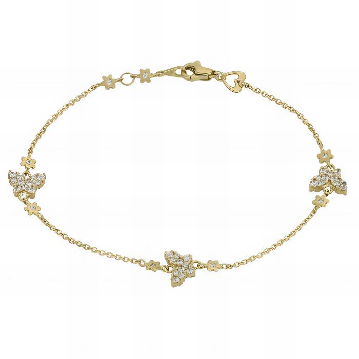 Bracciale con Farfalle a Pavè in Oro Giallo