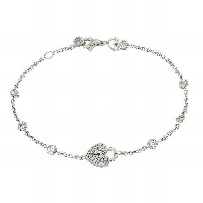 Bracciale con Lucchetto a Cuore in Oro Bianco
