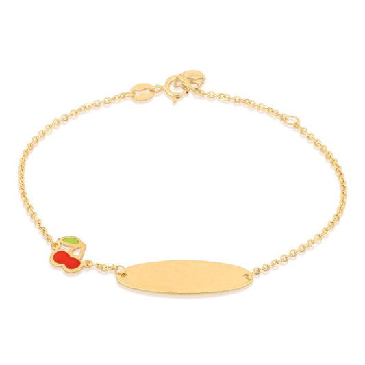 bracciale con targhetta e ciliegia in oro giallo