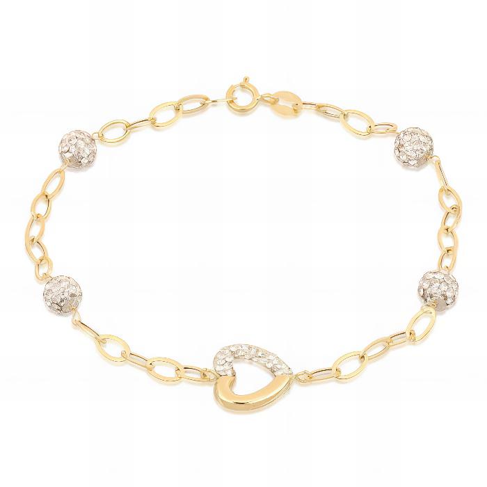 Bracciale Cuore con Zirconi e Resina in Oro Giallo
