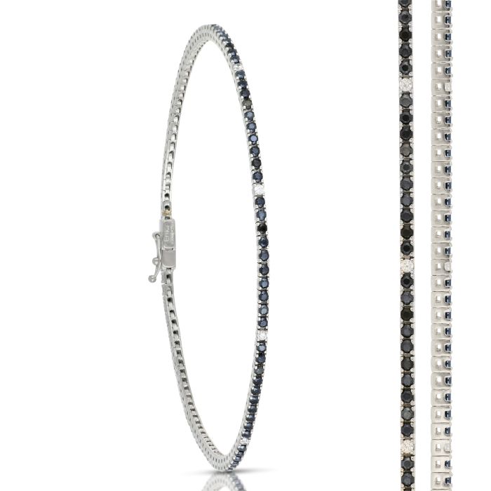 bracciale tennis in oro bianco con pietre nere