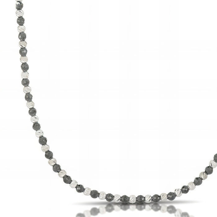 Collana con Palline Diamantate e Onice in Oro Bianco