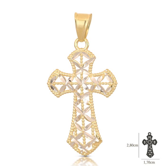 Croce Traforata in Oro Giallo e Bianco 18kt