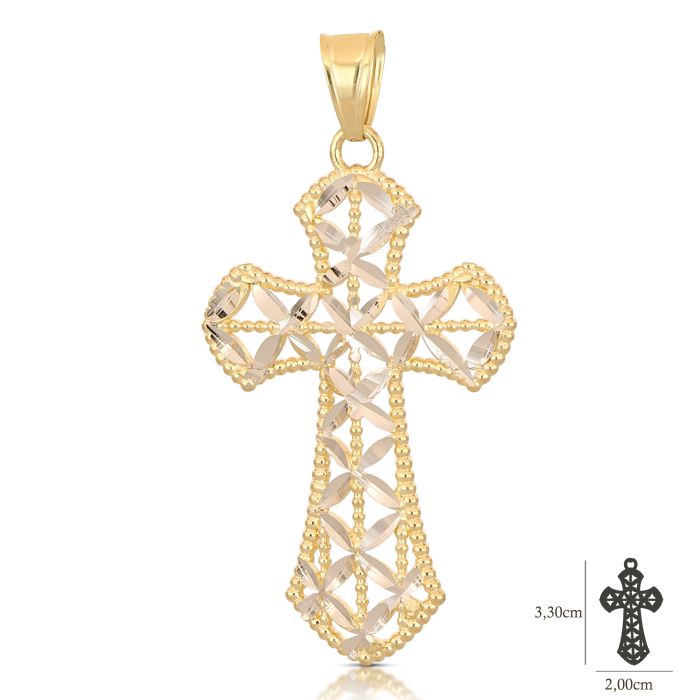 Croce Traforata in Oro Giallo e Bianco 18kt
