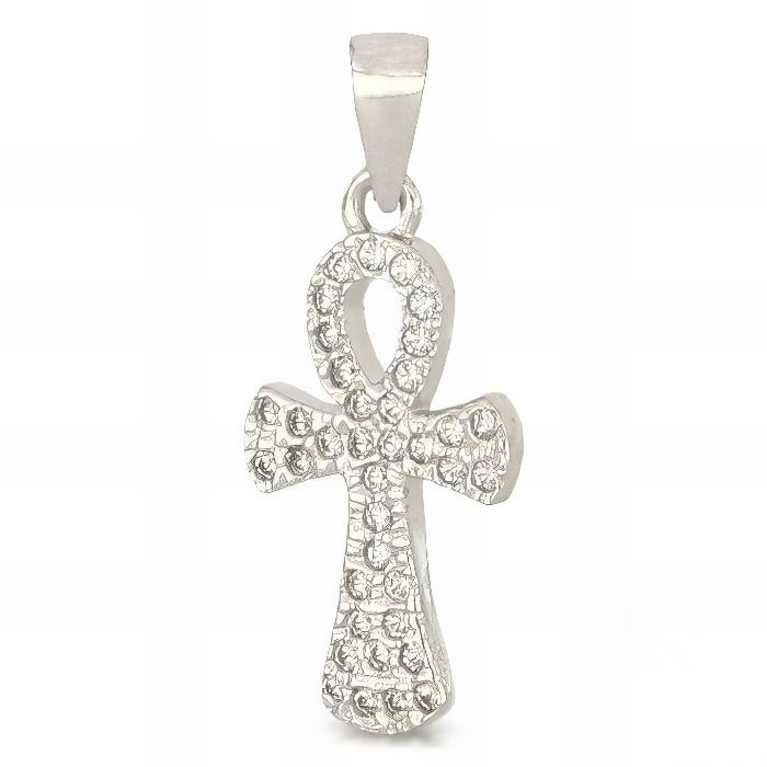 Croce Ansata in Oro Bianco con Zirconi
