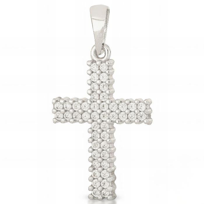 Croce Bianca con Zirconi In Oro Bianco