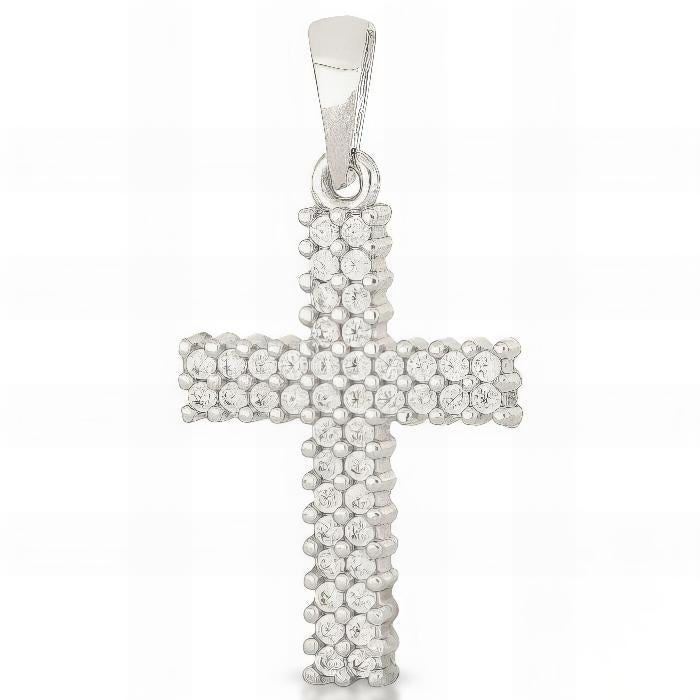 Croce Bianca con Zirconi In Oro Bianco 1,20gr.
