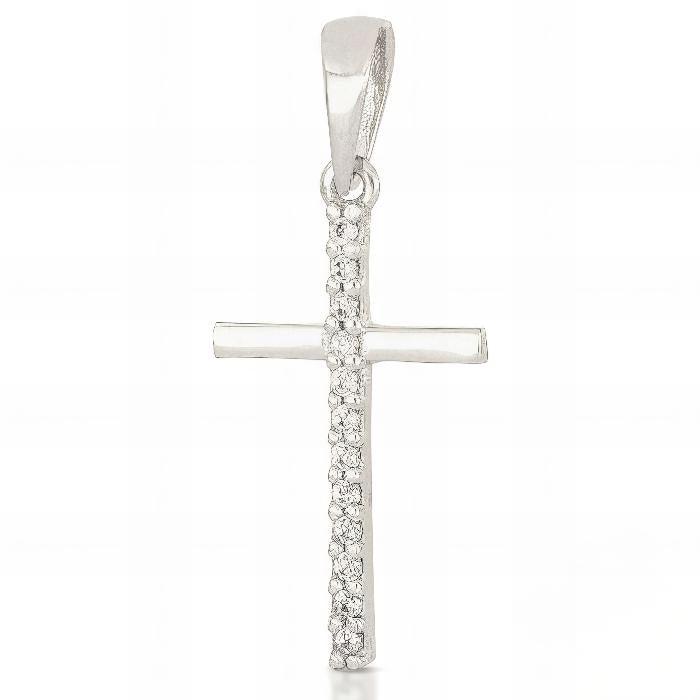 Croce Bianca con Zirconi In Oro Bianco