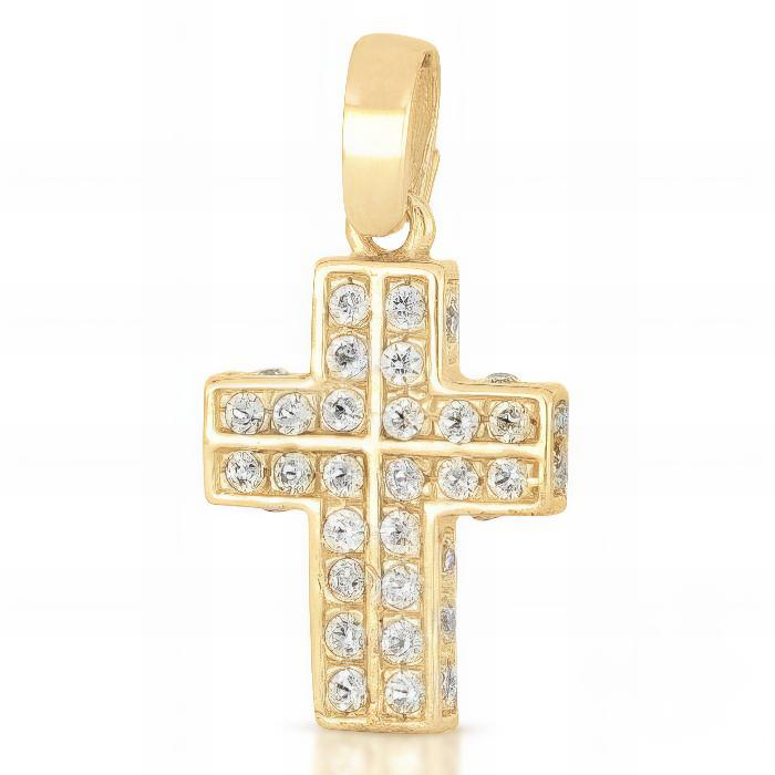 Croce con Zirconi in Oro Giallo