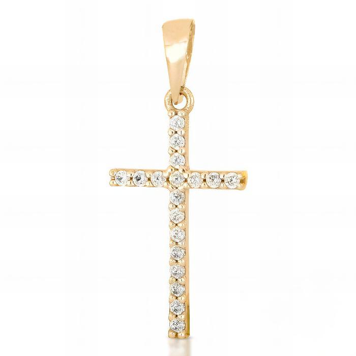 Croce Gialla con Zirconi In Oro Giallo 0,80 gr.