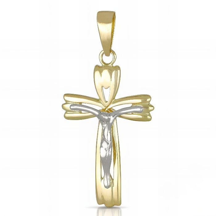 Croce Piena con Cristo in Oro Giallo e Bianco