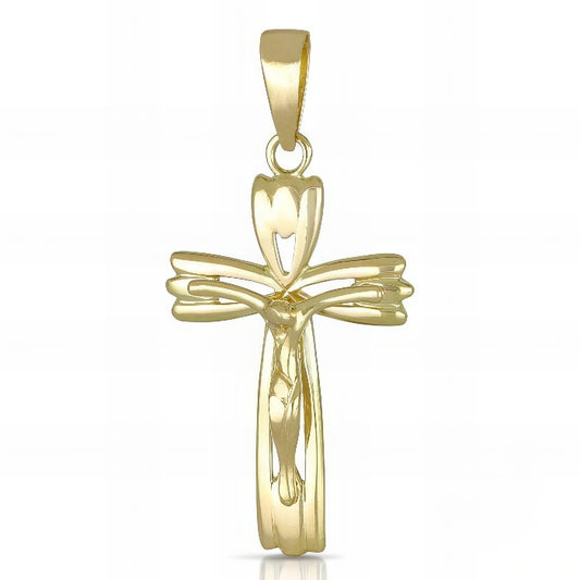 Croce Piena con Cristo in Oro Giallo