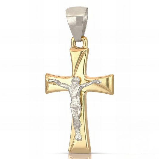 Croce con Cristo in Oro Giallo e Bianco