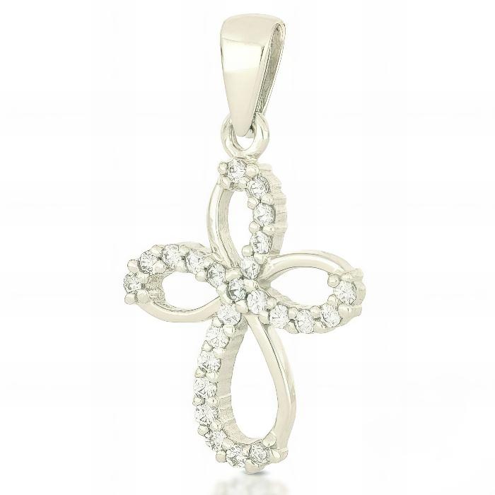 Croce Stilizzata con Zirconi In Oro Bianco