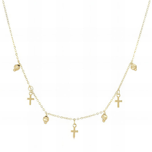 girocollo con sfere e croci in oro giallo