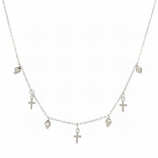 girocollo croci e sfere in oro bianco