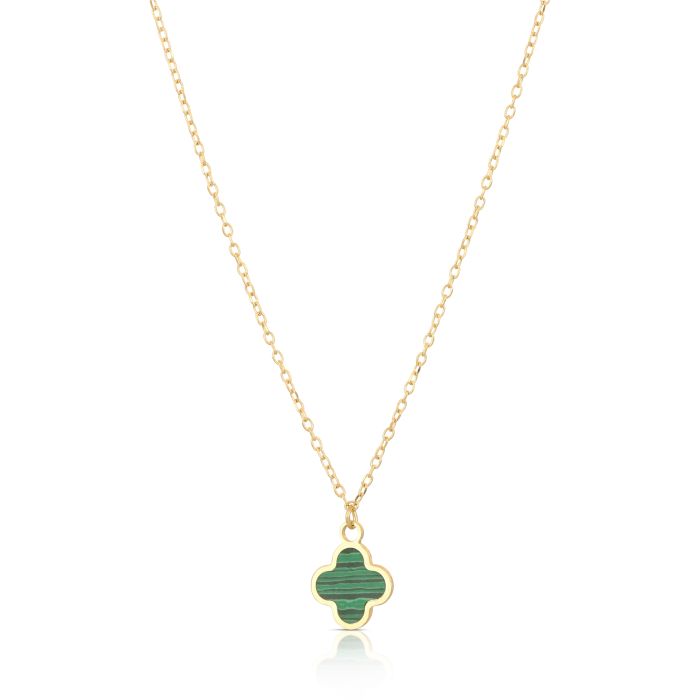 girocollo quadrifoglio malachite in oro giallo 18kt da 1,00 gr.