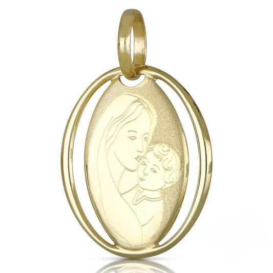 medaglia con madonna e bambino in oro giallo