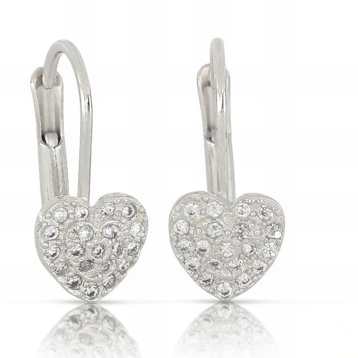 orecchini a cuore con zirconi in oro bianco da 1.90 gr