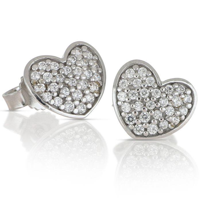 orecchini cuore con zirconi in oro bianco da 1,80 gr
