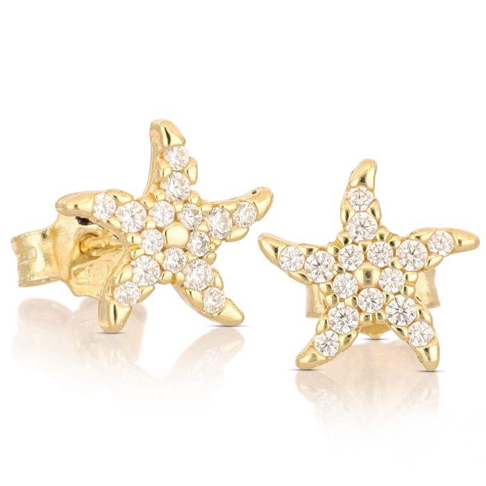 orecchini stella marina con zirconi in oro giallo
