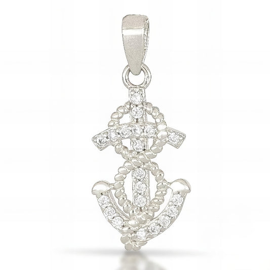 ciondolo ancora in oro bianco con zirconi