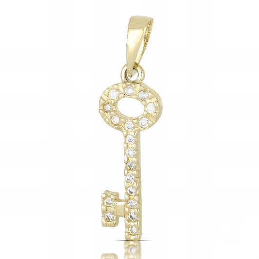 Pendente Chiave in Oro Giallo con Zirconi da 1,00 gr.