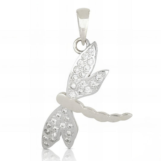 Pendente Libellula in Oro Bianco con Zirconi