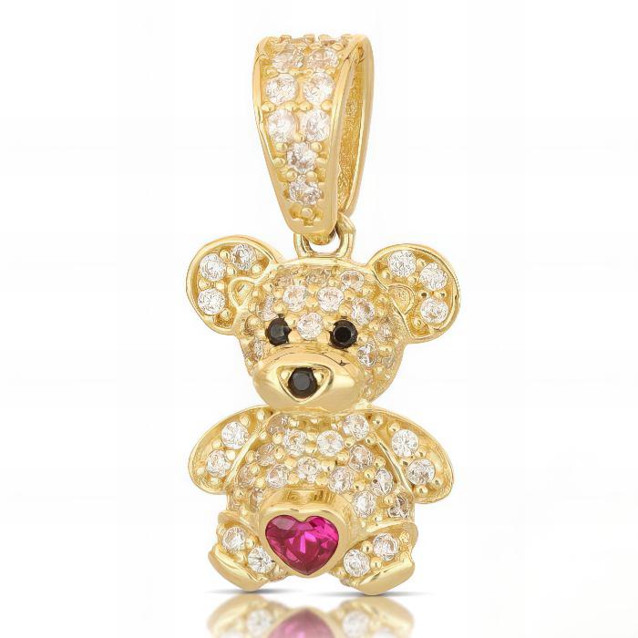 Pendente Orso Cuore Rosso In Oro Giallo