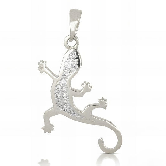 Pendente Geco in Oro Bianco con Zirconi