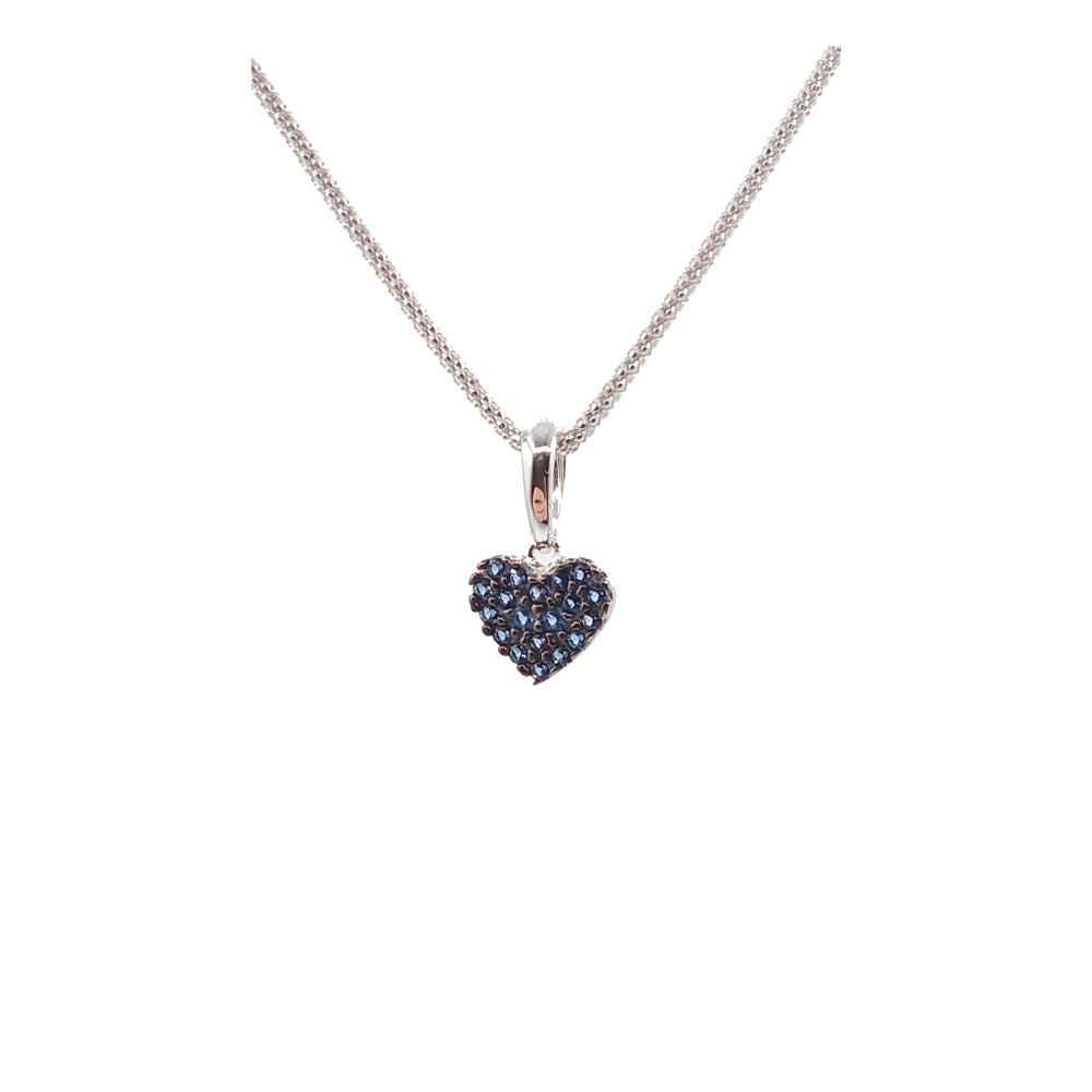 Collana Ciondolo Cuore con Pavè di Zirconi blu in Oro bianco