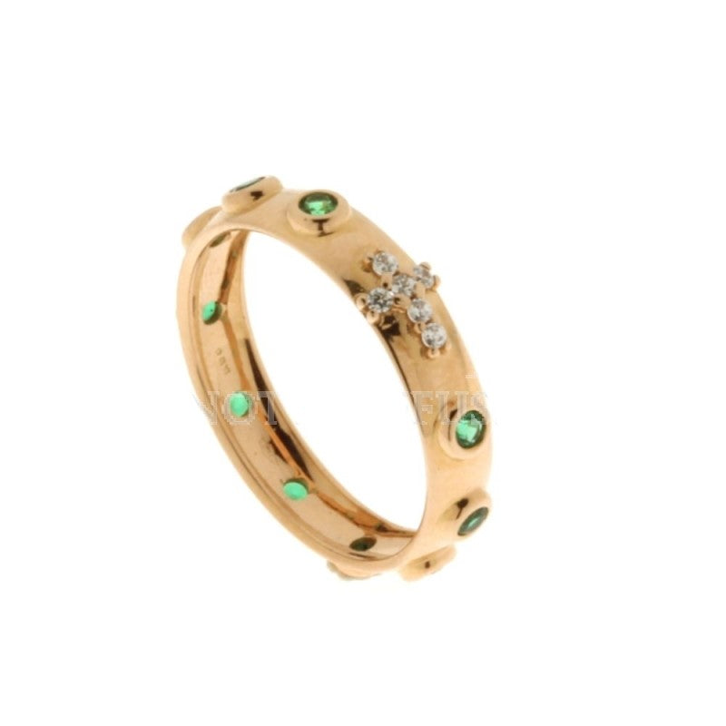 Anello rosario in oro rosa con pietre verdi