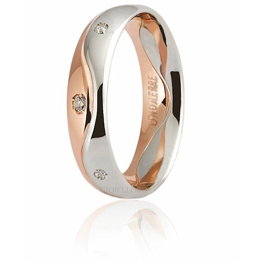 Fede Nuziale Unoaerre Galassia  in oro bianco e rosa con diamanti