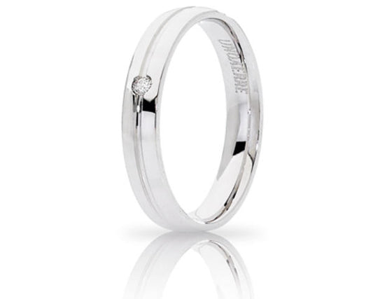 Fede Nuziale Unoaerre Lyra in oro bianco con diamante