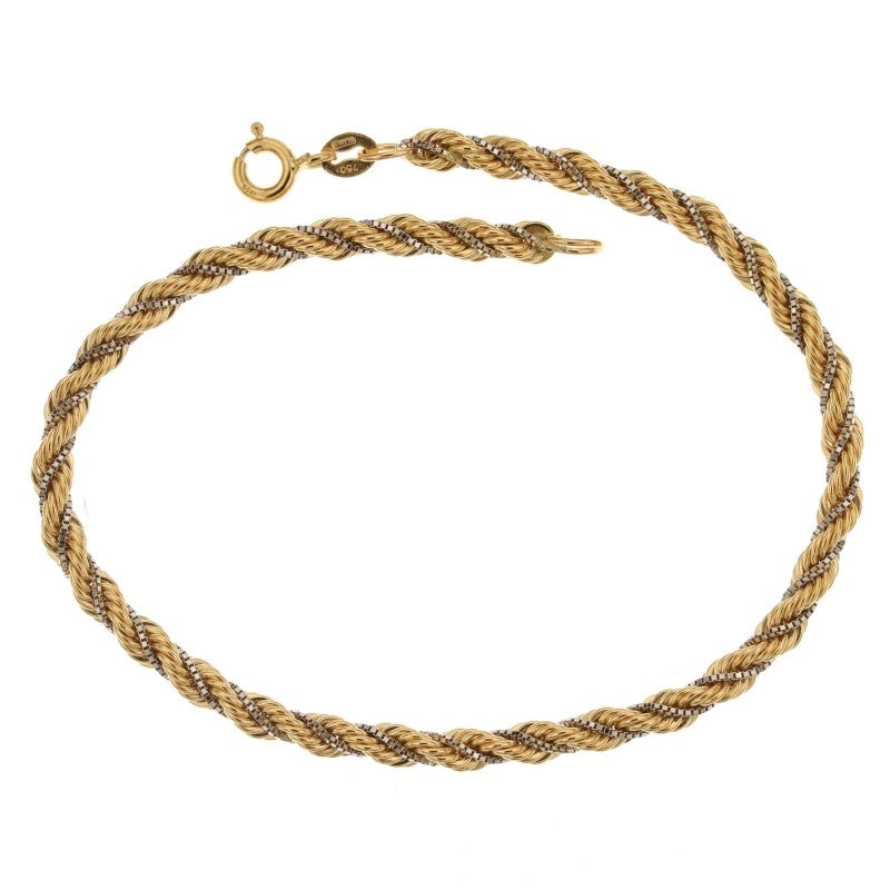 Bracciale donna in oro bicolore 18 kt maglia a fune