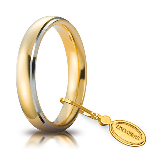 Fede comoda unoaerre  oro giallo e bianco con bordi rodiati