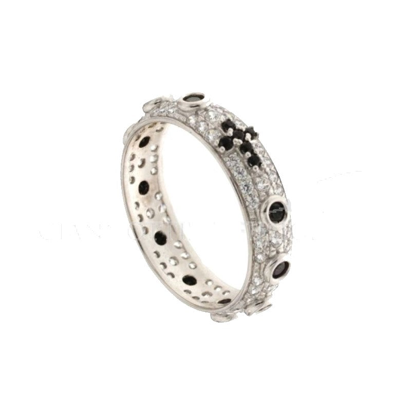 Anello rosario con pietre nere e zirconi in oro bianco gr 4.00